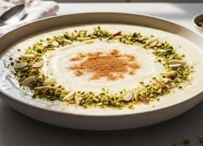 طرز تهیه فرنی با شیر و آرد برنج در سه سوت