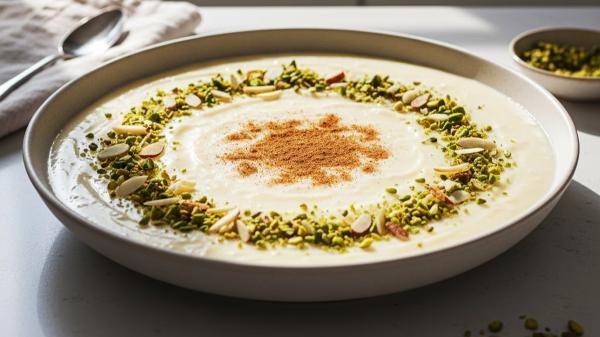 طرز تهیه فرنی با شیر و آرد برنج در سه سوت